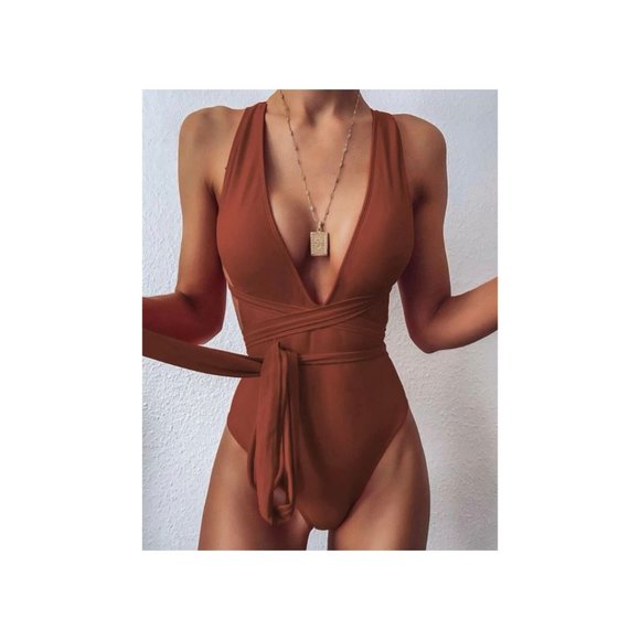 Knot Front Plunging One Piece Swimsuit Size S - Picture 2 of 5